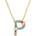 thumbnail image 1 of Collier Pendentif Alphabet Multicolore Micro Pavé Zircon Initiale Lettres Collier Couple Bijoux (P), 1 of 1