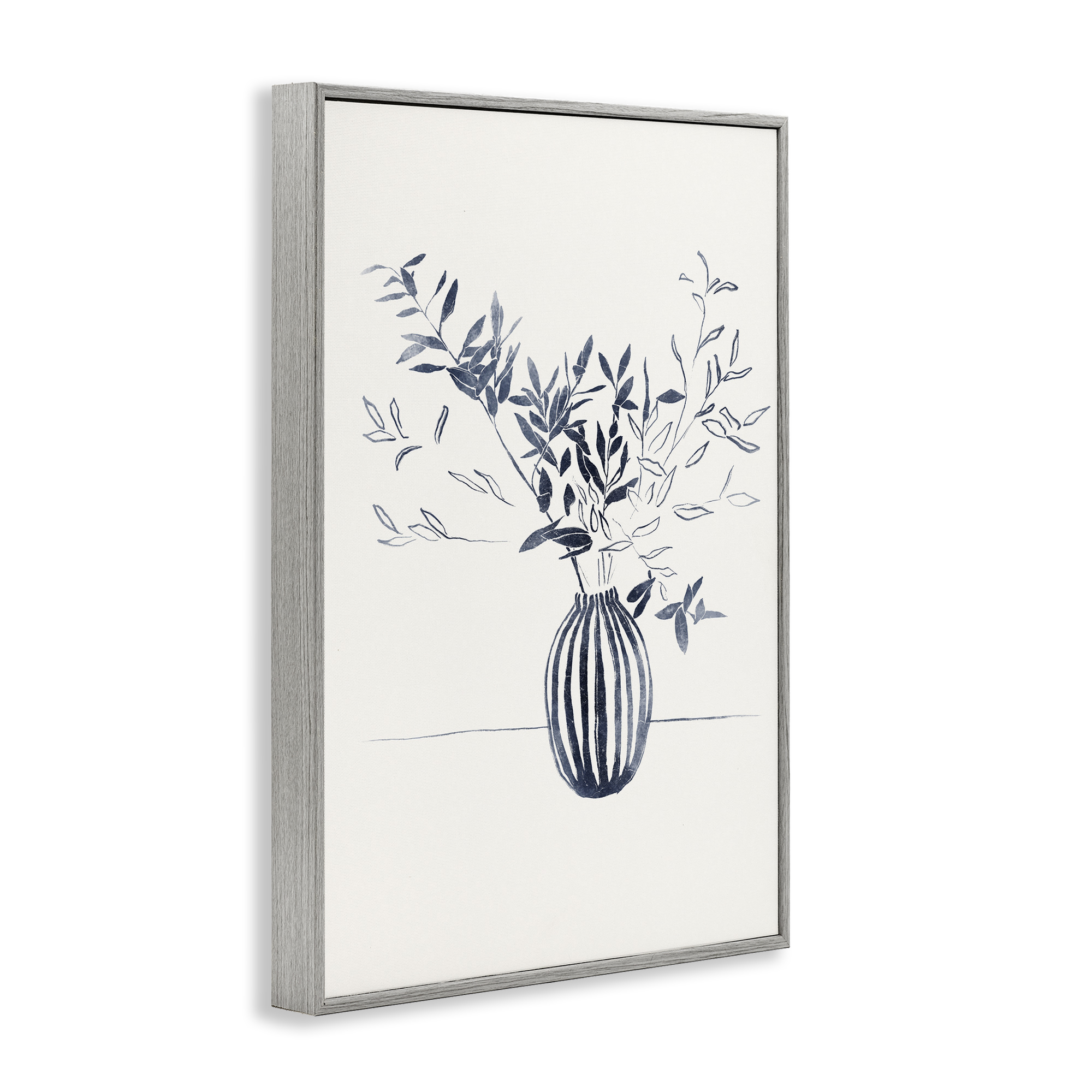 Stupell Industries Minimal Bud Vase Botanical & Floral Painting Gray Framed Art Print Wall Art, 16 x 24