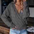 thumbnail image 4 of Gibobby Suéter de invierno para mujer Suéter de mujer, de punto acanalado, manga larga, Color sólido, ahuecado, escote en V, ajustado, ropa de otoño(Gris,G), 4 of 5