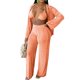 thumbnail image 5 of VISgogo Conjunto de Ropa de 3 Piezas para Mujer, Blusa de Color Sólido de Manga Larga con Cuello de Solapa + Sujetador + Pantalones de Pierna Ancha VISgogo moda, 5 of 7