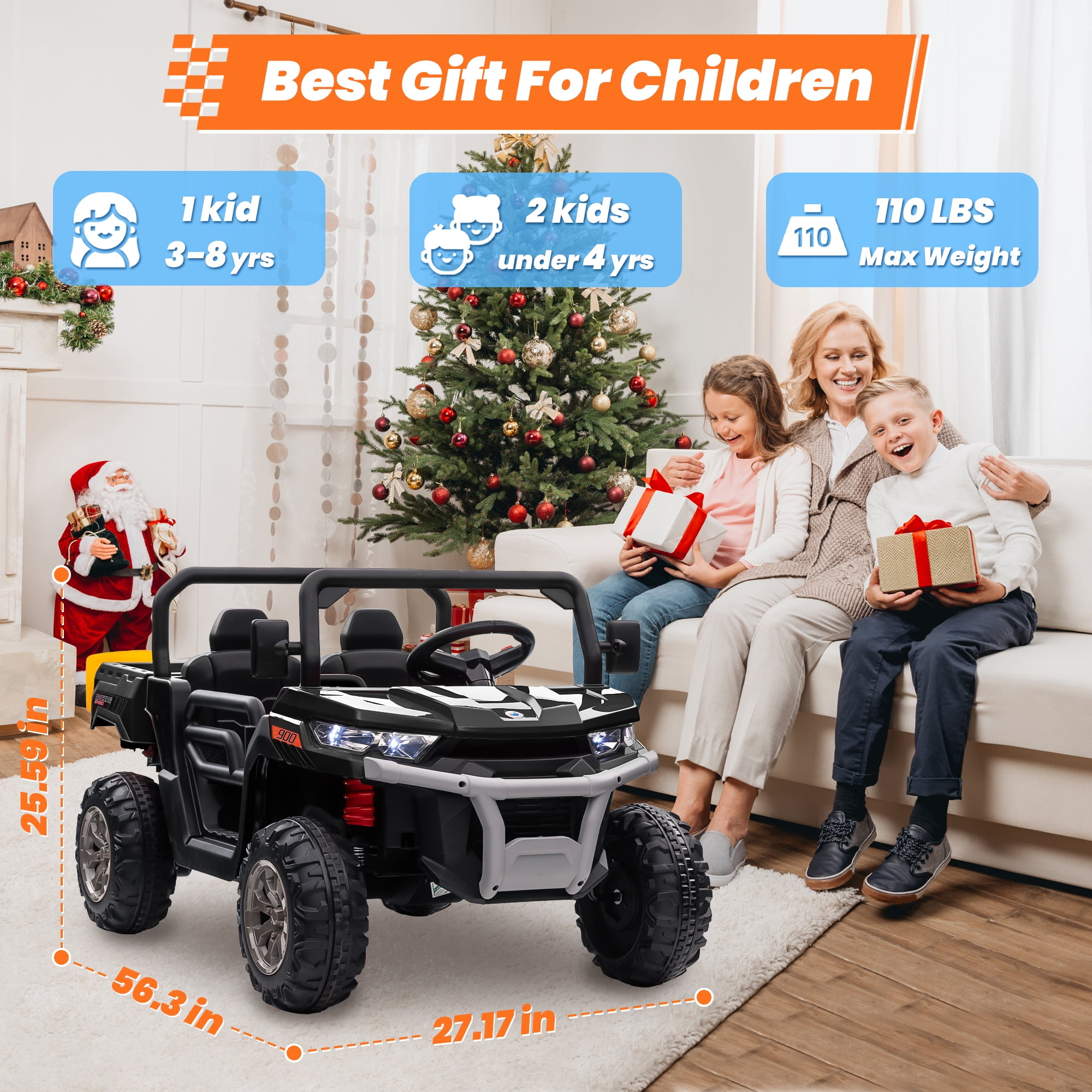 Joyracer 24 Volt Ride on Toys, 4WD Ride on Dump Truck for Kids, 2 Seater Ride on Car with Remote, Electric Power Car Wheels Toys with Trailer & Shovel, MP3/Bluetooth Music, Black