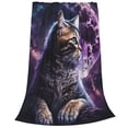 thumbnail image 2 of Honeii Purple Moon Cat Print Fleece Blanket - Throw Blanket for Bed, Sofa, Couch, Camping, and Travel , Microplush Ultra Soft Warm Blanket-50"x40", 2 of 7