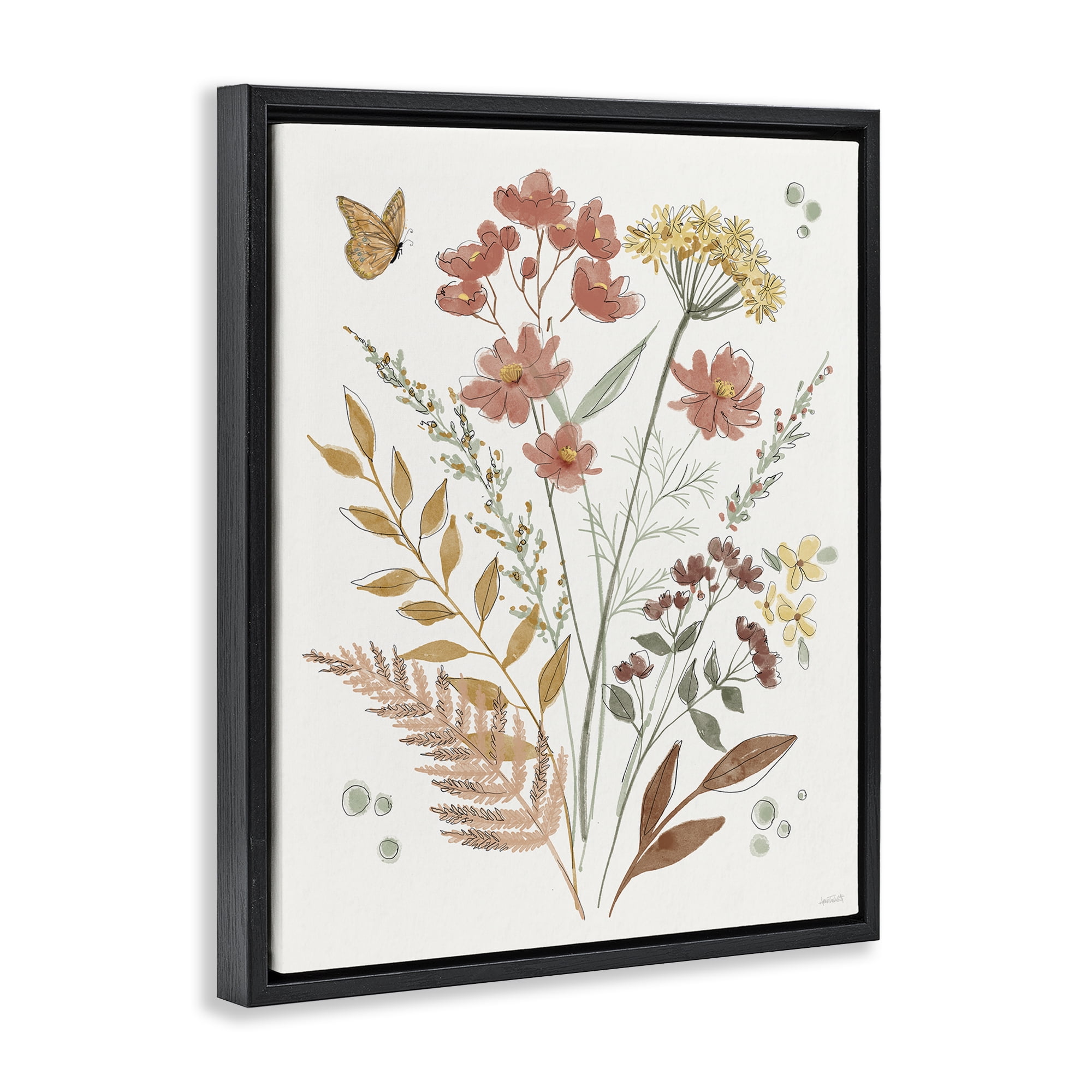 Stupell Industries Full Bloom Botanicals Plants & Flowers Painting Black Floater Framed Canvas Art Print Wall Art, 17 x 21