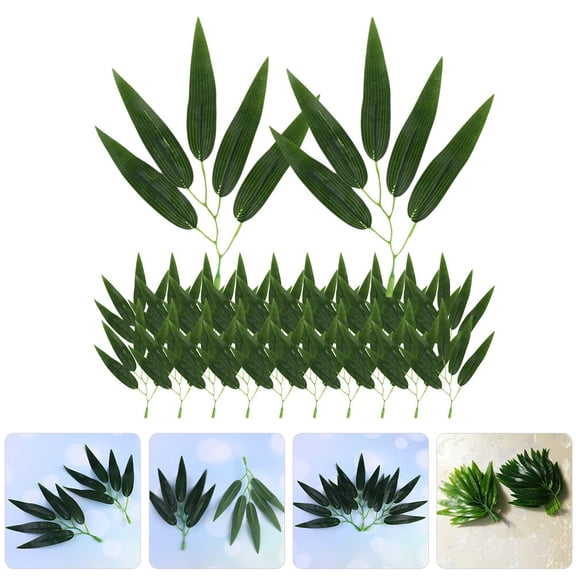LOLIPPYY 30Pcs Green Artificial Bamboo Leaves Stems Faux Leaf Decorations for Cake Flower Arranging and Room Decor
