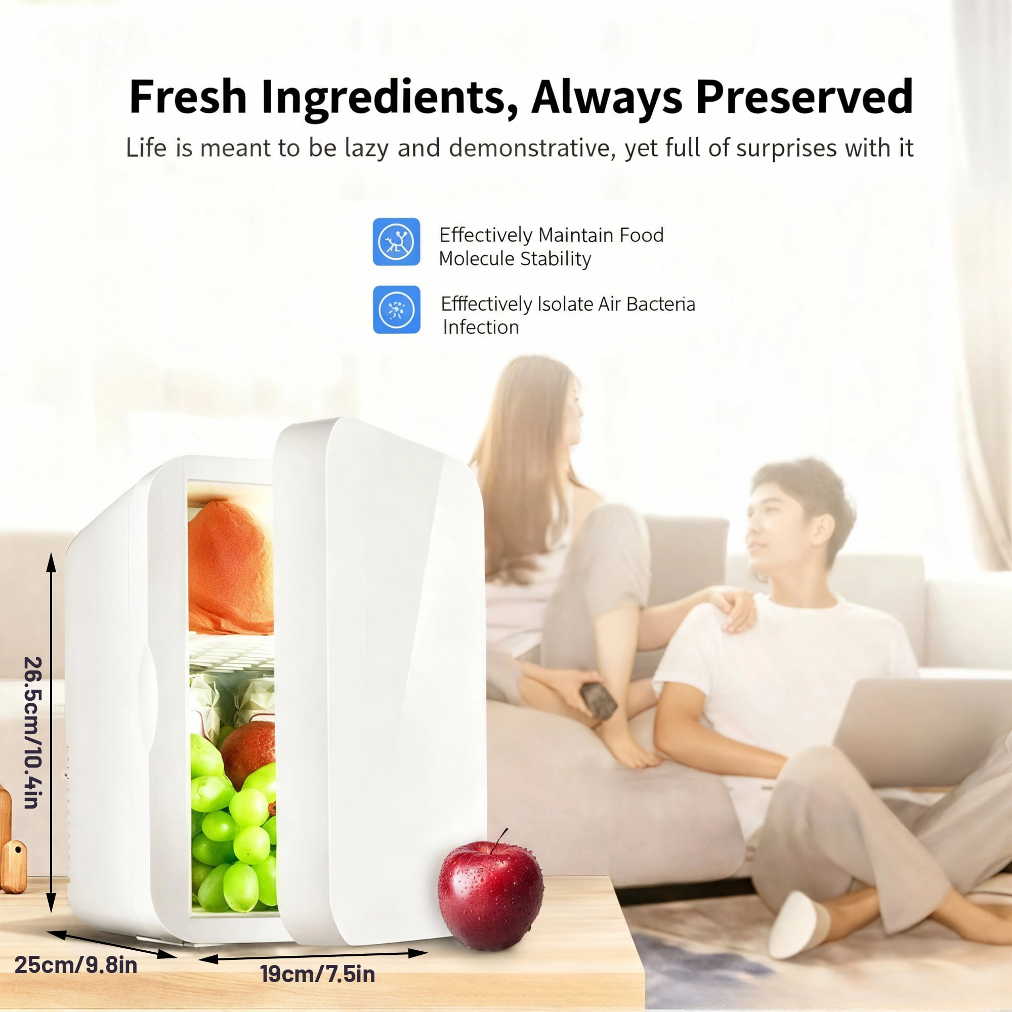 CATUOR Mini Fridge, 8L/6 Cans Makeup Skincare Fridge, 110V AC/ 12V DC Adapters Mini Fridge for Bedroom