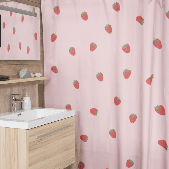 Cortina de Baño Impermeable Juana Gallo Grande con Diseño de Fresas Rosa