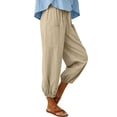 thumbnail image 4 of Capreze Cotton Linen Pants for Women Summer High Waisted Drawstring Capri Pants Wide Leg Cropped Pant with Pocket Khaki 3XL, 4 of 8