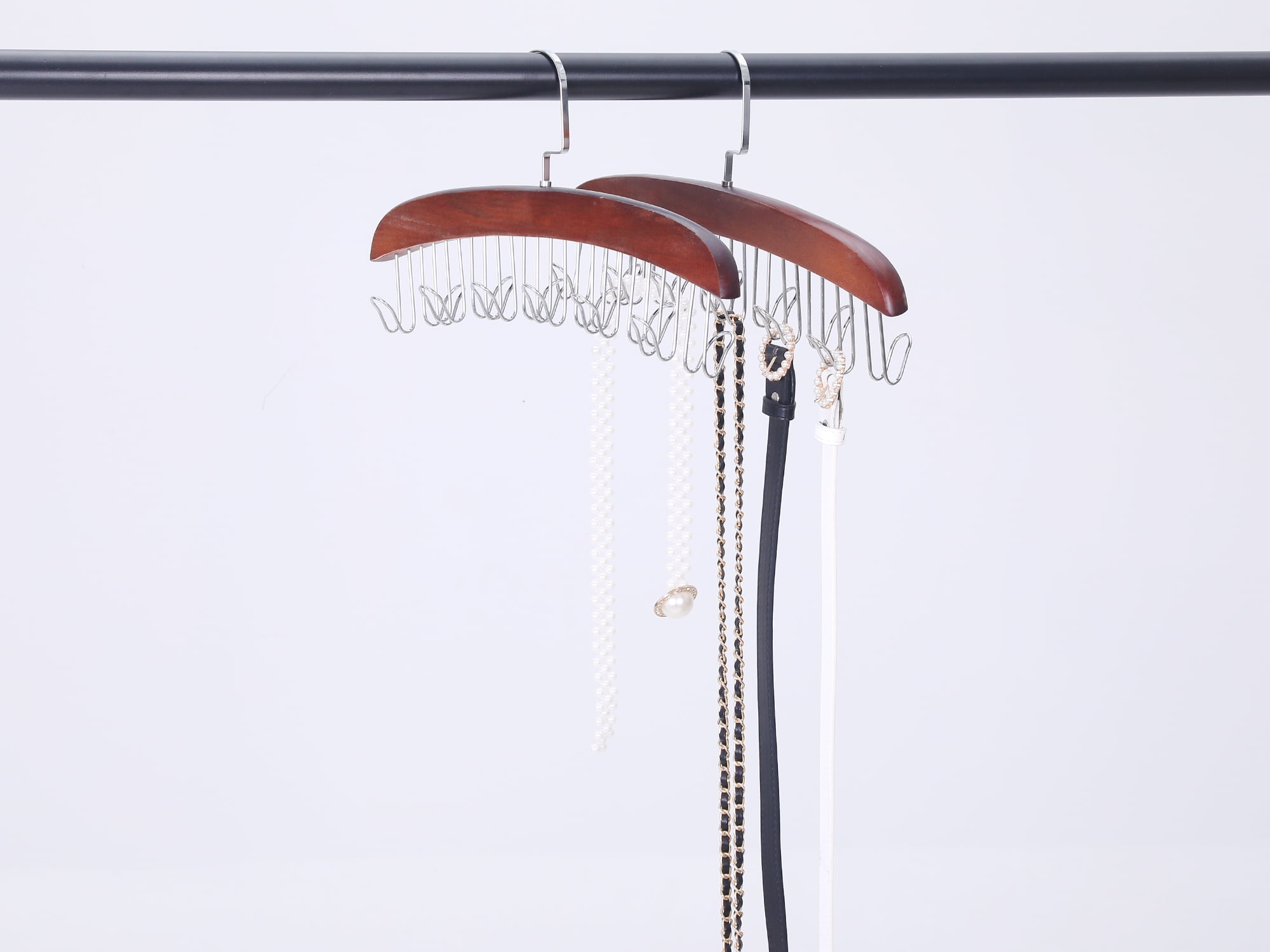 Unique Bargains Bra Hangers Wood Tank Top Hanger with 8 Hooks 2 Pcs Dark Brown