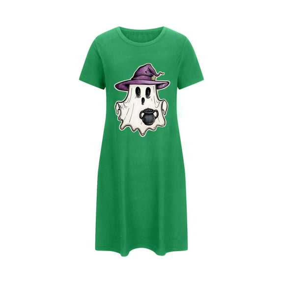 Tnhcen Women's Plus Size Halloween Sleepdress Cute Ghost Print Short Nightgown Milk Silk Double-Sided Fleece Sleepwear 3XL-5XL Holiday Themed Pajamas