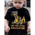 thumbnail image 1 of Kids Excavator Cartoon T-Shirt - Bright Yellow, Comfortable Crew Neck Short Sleeve for Boys & Girls, Spring/Summer/Fall Casual Top with Applique Detail, Summer Top|Casual |Semitransparent Shirt, 1 of 6