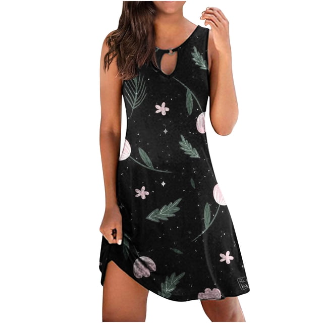 Pompotops Robe Décontractée Sans Manches Imprimée Confortable pour Femmes