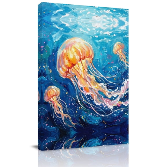 Canvas Wall Art Jellyfish Canvas Art Print Coastal Bubbles Dreamy Ocean Dynamic Pictures Wall Decor for Living Room Bedroom Artwork Decorations Stretched Framed Ready to Hang 8"x10"