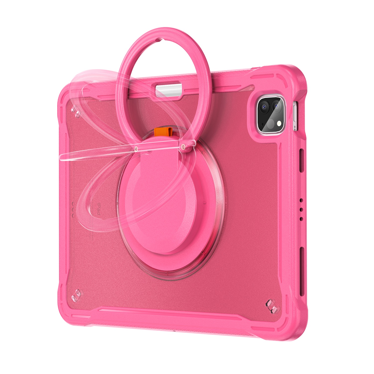 SaniMore Case for Apple iPad Air 11 (2024), with Shoulder Strap Pencil Slot Hybird PC TPU Back Cover 360° Ratating Handle Bracket Shockproof Anti-fall Rugged Kids Shell, Rose