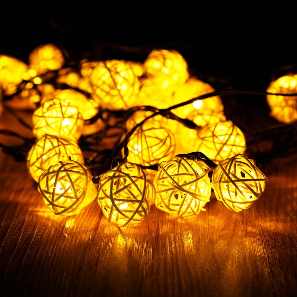 Rattan Ball 30 LED Solar String Lights for Outdoor Holiday Party