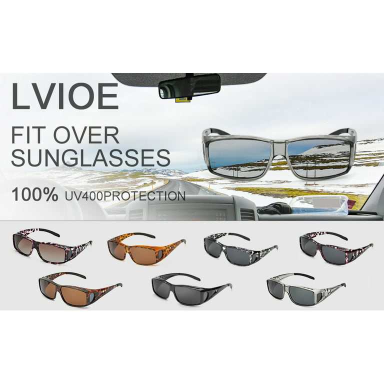 LVIOE Wrap Around Sunglasses, Polarized Lens Wear Over Prescription  Glasses, Fit Over Regular Glasses with 100% UV (White&Red) 