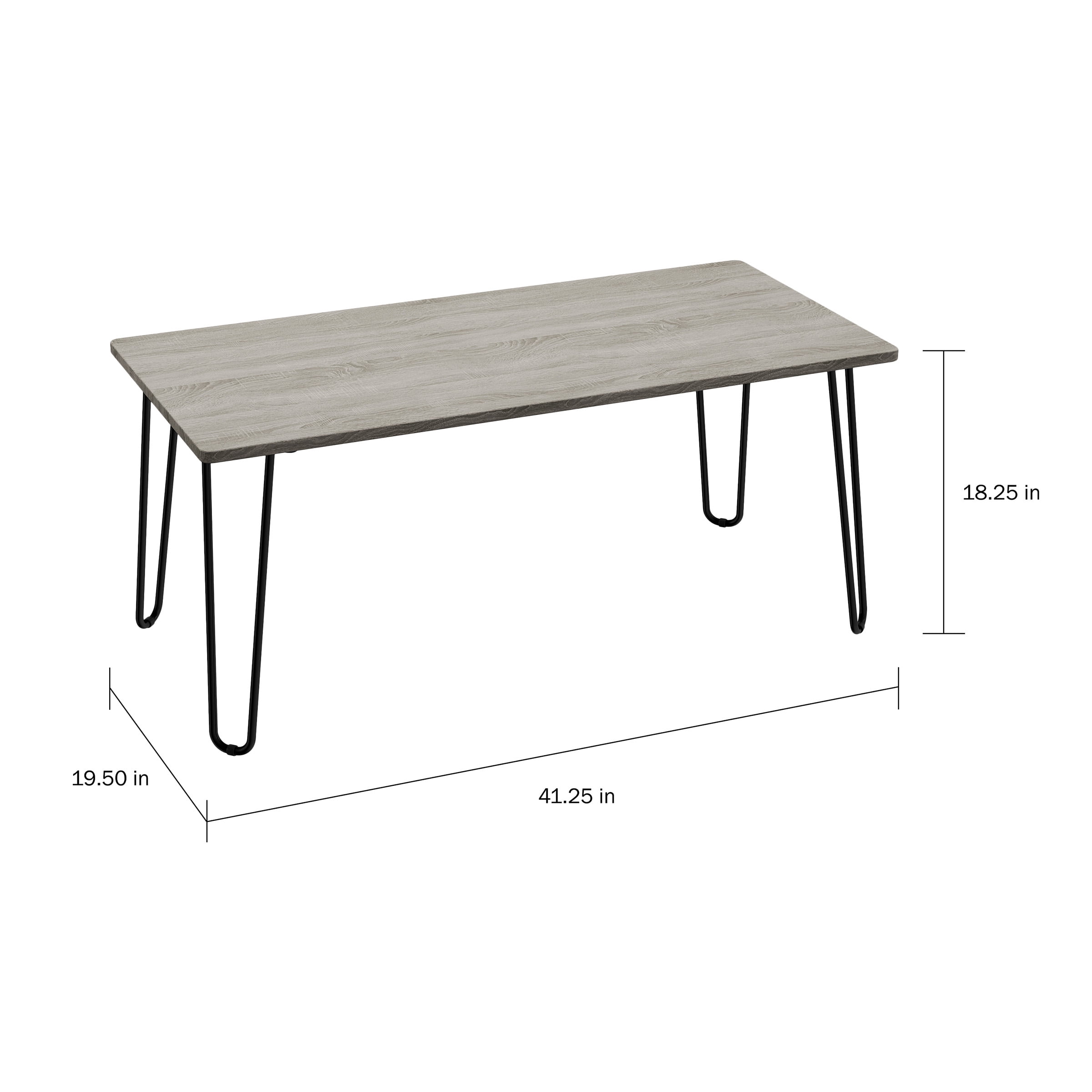 Lavish Home Coffee Table with Hairpin Legs, Modern Industrial Style Home Décor, Woodgrain-Look and Steel Accent Living Room Furniture, Gray
