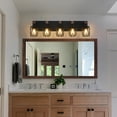 thumbnail image 2 of 31" Industrial Vintage 5-Light Wall Sconce - Black Cage Wall Lighting Fixture with Wooden Accents for Bathroom, Hallway, or Living Room (Bulb Not Included), 2 of 10