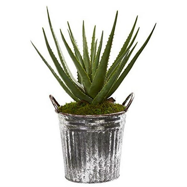 Nearly Natural 9779 22 in. Aloe Artificial Plant in Vintage Metal Pail