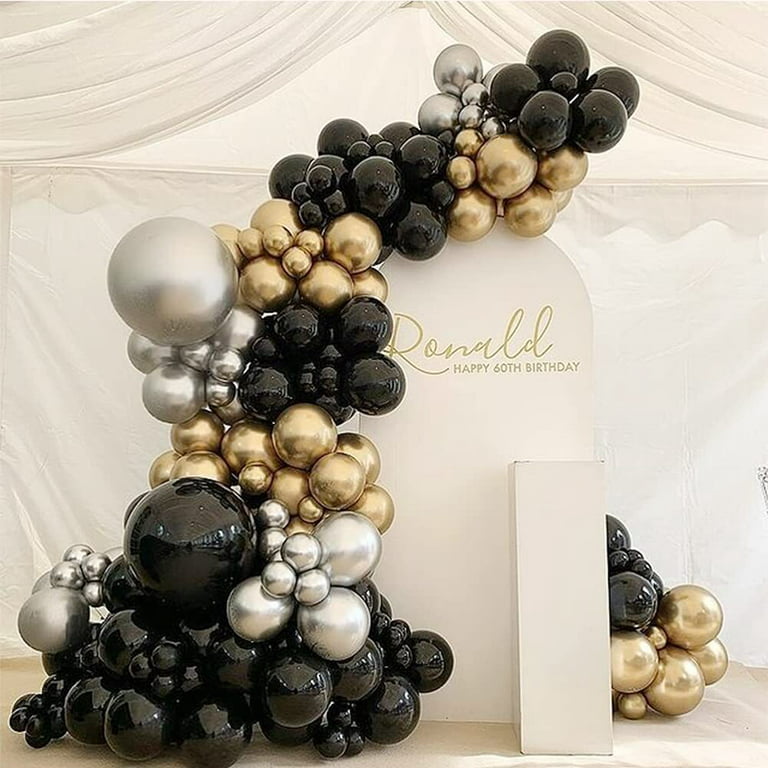 YANSION Black and Silver Balloons Garland Arch Kit Black Silver Agate  Marble Balloons Decorations for Parties Wedding Baby Shower Graduation 