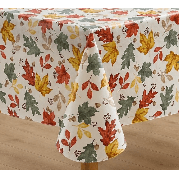 Serafina Home Autumn Thanksgiving Fall Leaves Vinyl Flannel Backed Tablecloth - Rustic Farm Vinyl Tablecloth with Flannel Backing Reusable (Fall Leaves, 52 x 70)
