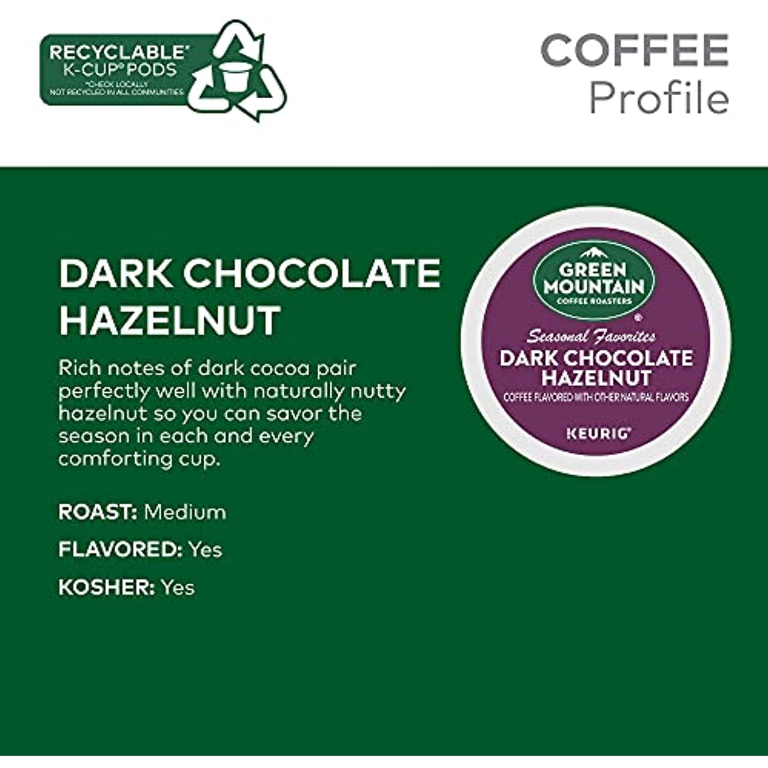 Green Mountain Coffee Roasters Dark Chocolate Hazelnut Coffee, Keurig Single Serve K-Cup Pods, 96 Count