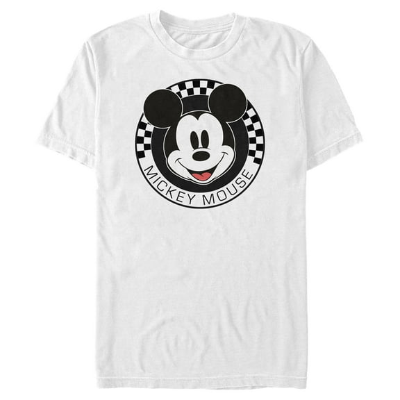 Men's Mickey & Friends Checkered Mickey Mouse Portrait Graphic Tee White Small