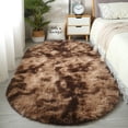 thumbnail image 3 of Tie Dye Oval Plush Area Rug, Long Bedroom Bedside Cloakroom Decorative Mat, Soft Non Slip Floor Carpet (Brown ,40*60CM), 3 of 5