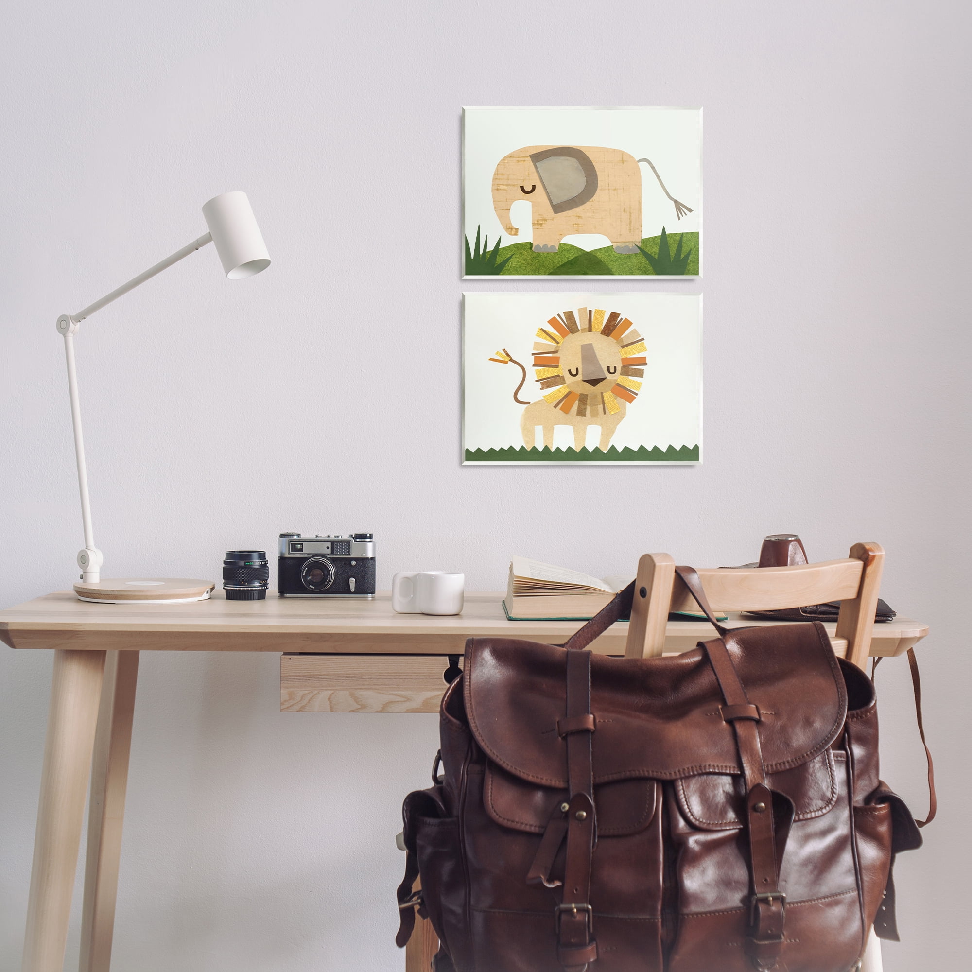 Stupell Industries Adorable Cozy Elephant & Lion Animals Painting Unframed Art Print Wall Art, 14 x 11, Set of 2