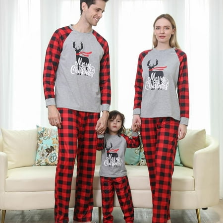 

Christmas Xmas Family Matching Set Pajamas Sleepwear Nightwear Kids Adult Deer Plaid Pyjamas
