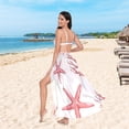 thumbnail image 6 of FORMRS Womens Long Sarong Beach Wrap Semi-Sheer Bikini Skirt Bathing Swimsuit Cover Up, White Starfish, 6 of 7