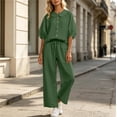 thumbnail image 5 of Zynoxe Summer Outfits for Women Stylish Collared Button Down 3/4 Sleeve Tops Drawstring Waist Pants Suit Plus Size Casual Solid Color Womens Two Piece Sets Breathable Lounge Set With Pockets 3XL, 5 of 8