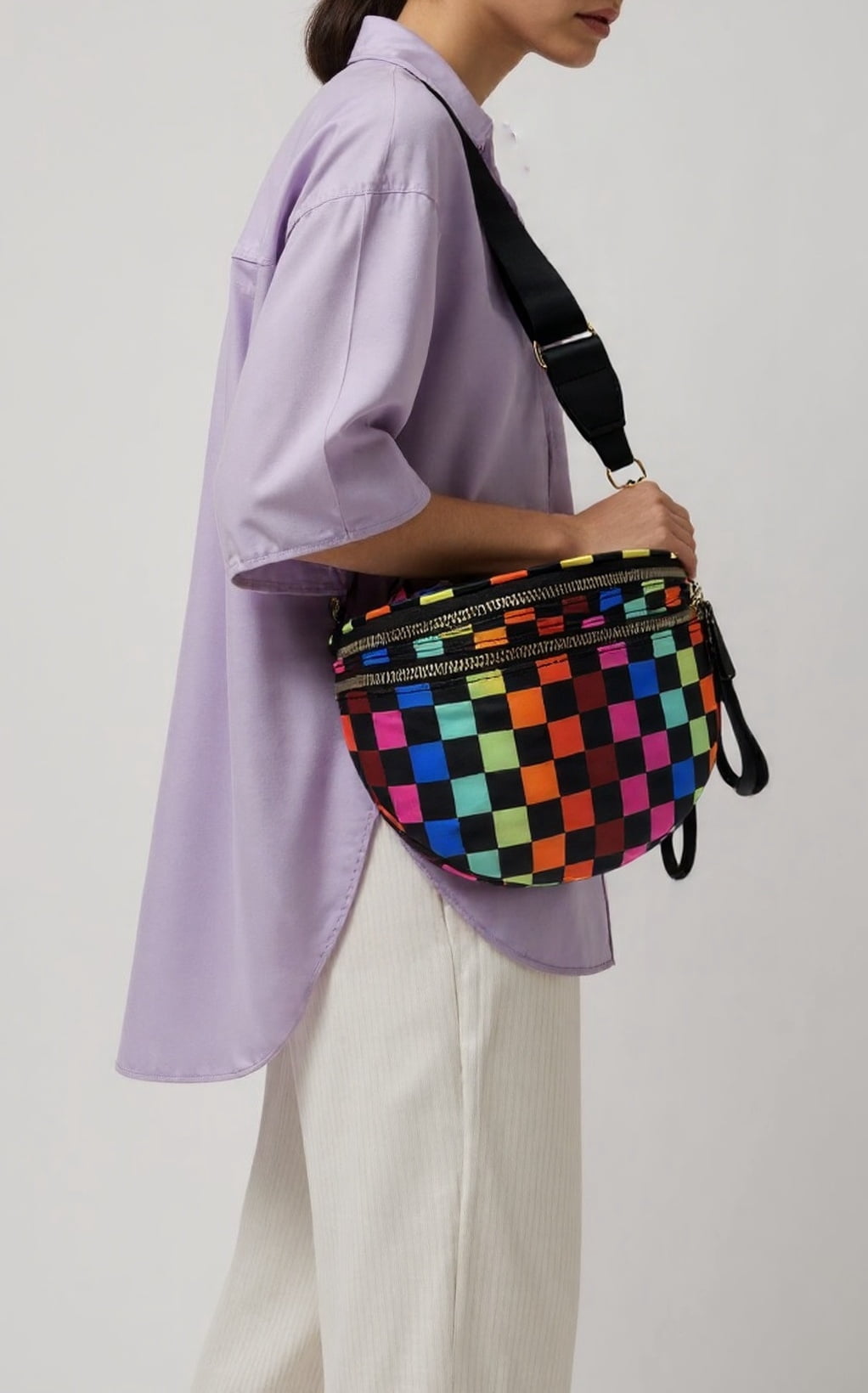 Nylon Bum Bags Plus Size Fanny Pack Sling Bag Belt Bag for Women Travel, Checkered Crossbody Bags for Women