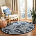 thumbnail image 2 of SAFAVIEH Micro-Loop Glenda Aztec Wool Area Rug, Navy/Ivory, 5' x 5' Round, 2 of 10