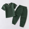 thumbnail image 2 of UngA Toddler Baby Boy 2 Piece Outfit Summer Cotton Linen Casual Short Sleeve T-Shirt Pants Set Kids Cute Plain Spring Clothes (Dark Green,18-24 Months), 2 of 6