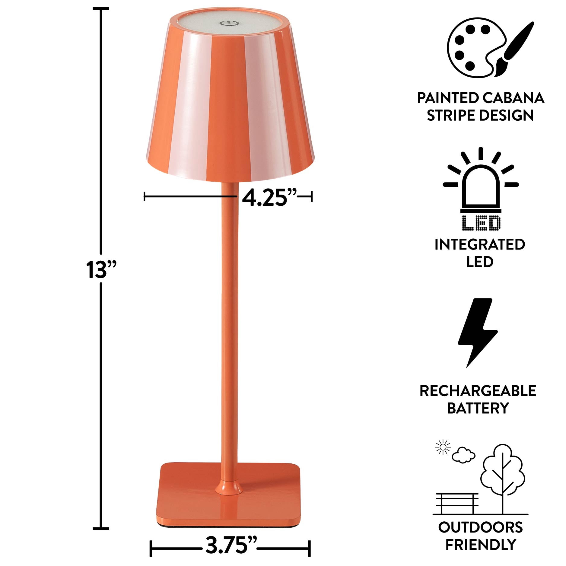 Mainstays 13" Indoor/Outdoor Rechargeable Orange Stripe Table Lamp, 2 Pack