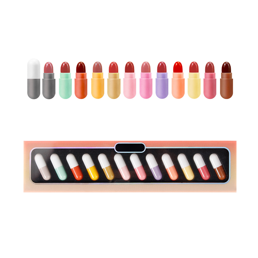 Toma 12 Color Lip Gloss Set Capsule Shape Liquid Lipstick Portable