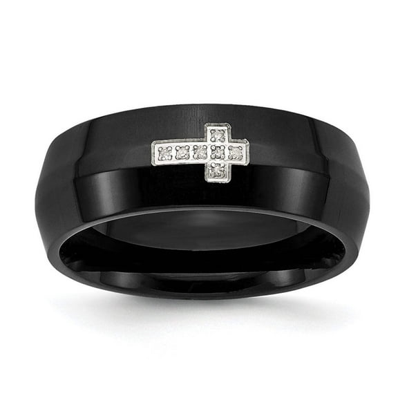 Stainless Steel Black IP-plated w/Diamond Cross Ring