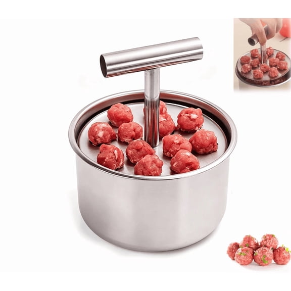 YAMB Stainless Steel Meatball Maker, 6 Holes Manual Push-Type Meat Baller Mold, Hand Pressure Multi-Function Kitchen Fish‑ball Sushi Making Tool for Home & Stall Use, 4 Inch