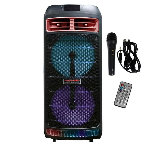 Maxpower MPD819RD Red Dual 8" Rechargeable Bluetoothwired Micfront Flashing Lights On Woofer Lights