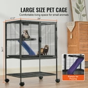 KFFKFF 34 Metal Mobile Ferret Home, Spacious Double-Deck Habitat, Includes Ramps & Tray, Simple Assembly, Ideal for Rats, Hamsters, Guinea Pigs, Chinchillas, Squirrels, Hedgehogs, Bunnies