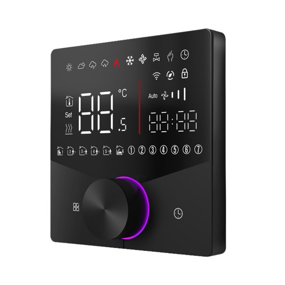 Home Wireless Matter Thermostat for House Electric Floor Heating with APP and Voice Assistant Control Colorful LED Digital Touch Screen Adjustable Knob Precise Temperature Control