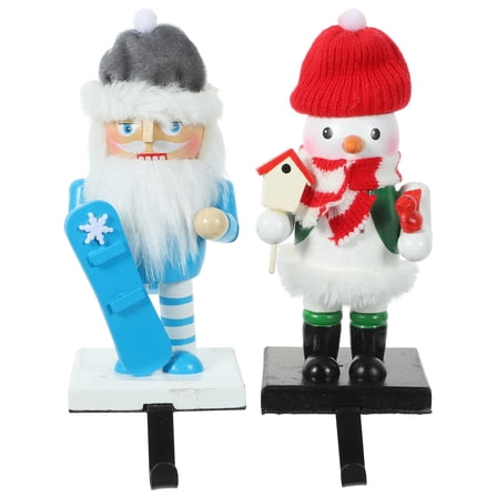 Home Decor Xmas Stocking Hanger Santa Claus Holder Wooden Snowman Metal Clothes Rack