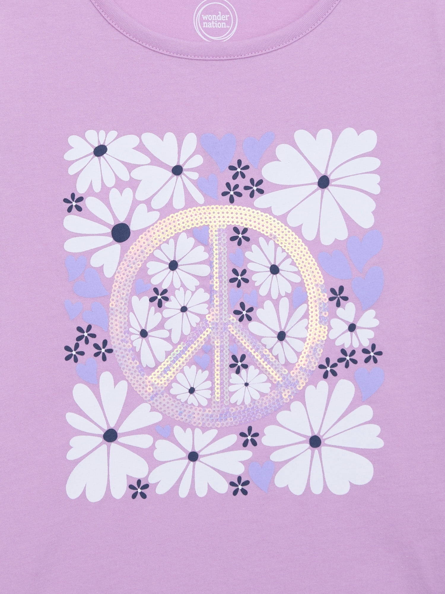 Wonder Nation Girls Embellished Graphic Tee with Short Sleeves, Sizes 4-18 & Plus