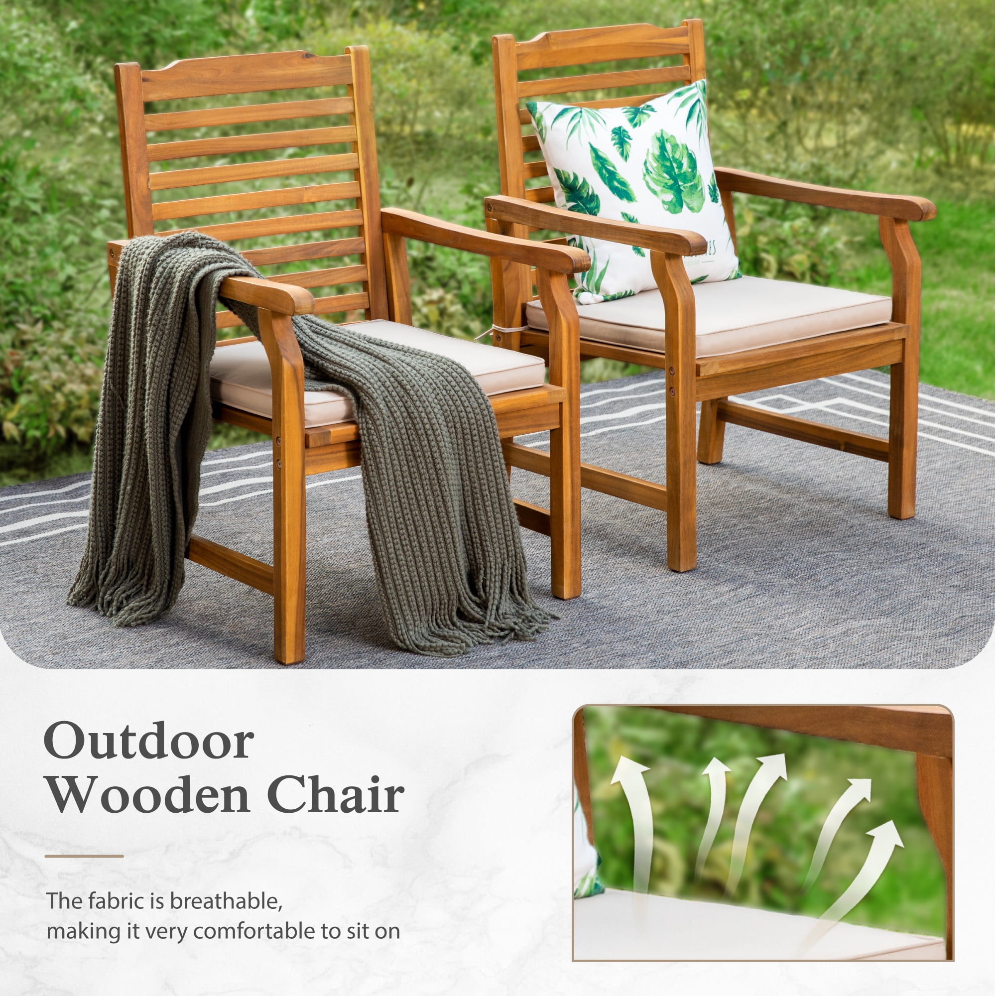 Sophia & William 7 Pieces Patio Dining Set Acacia Wood Outdoor Furniture Set Expandable Table and Natural Wood Chairs with Cushions for Lawn, Garden, Backyard