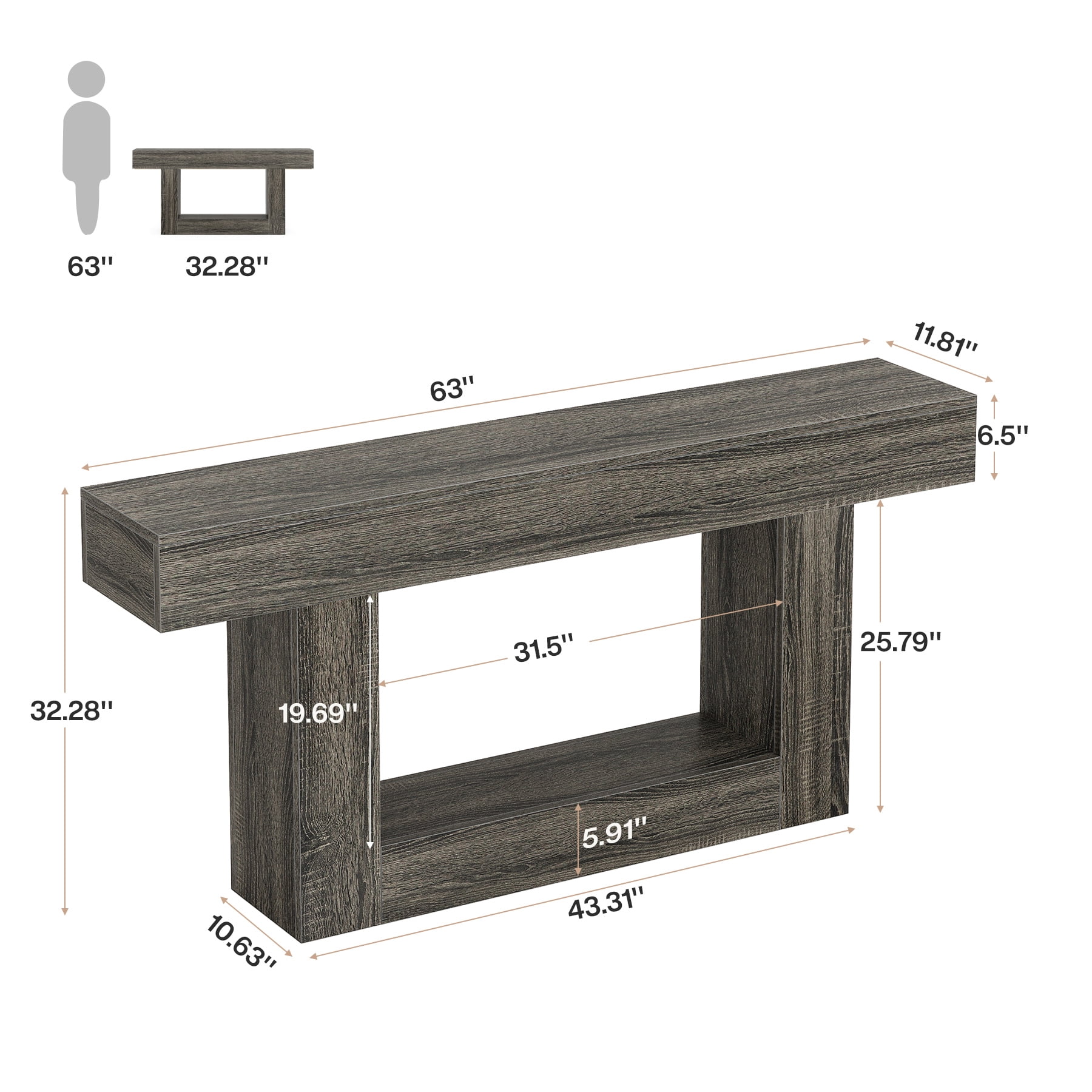 Tribesigns 63" Console Table, Farmhouse 2-Tier Entryway Table with U-Shaped Base
