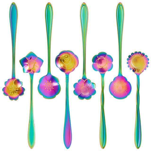 Juego de 8 cucharas de flores, cucharilla de café, vajilla de acero inoxidable, cuchara creativa para azúcar, cuchara para té