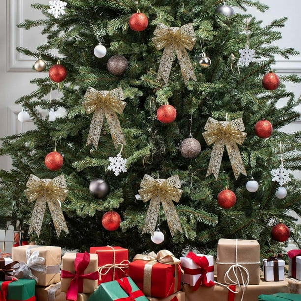 Lazos para árbol de Navidad | Lazos decorativos para envolver regalos | Paquete de 5 lazos de terciopelo para decoración navideña | Adornos para la cima del árbol, guirnaldas, coronas y repisas