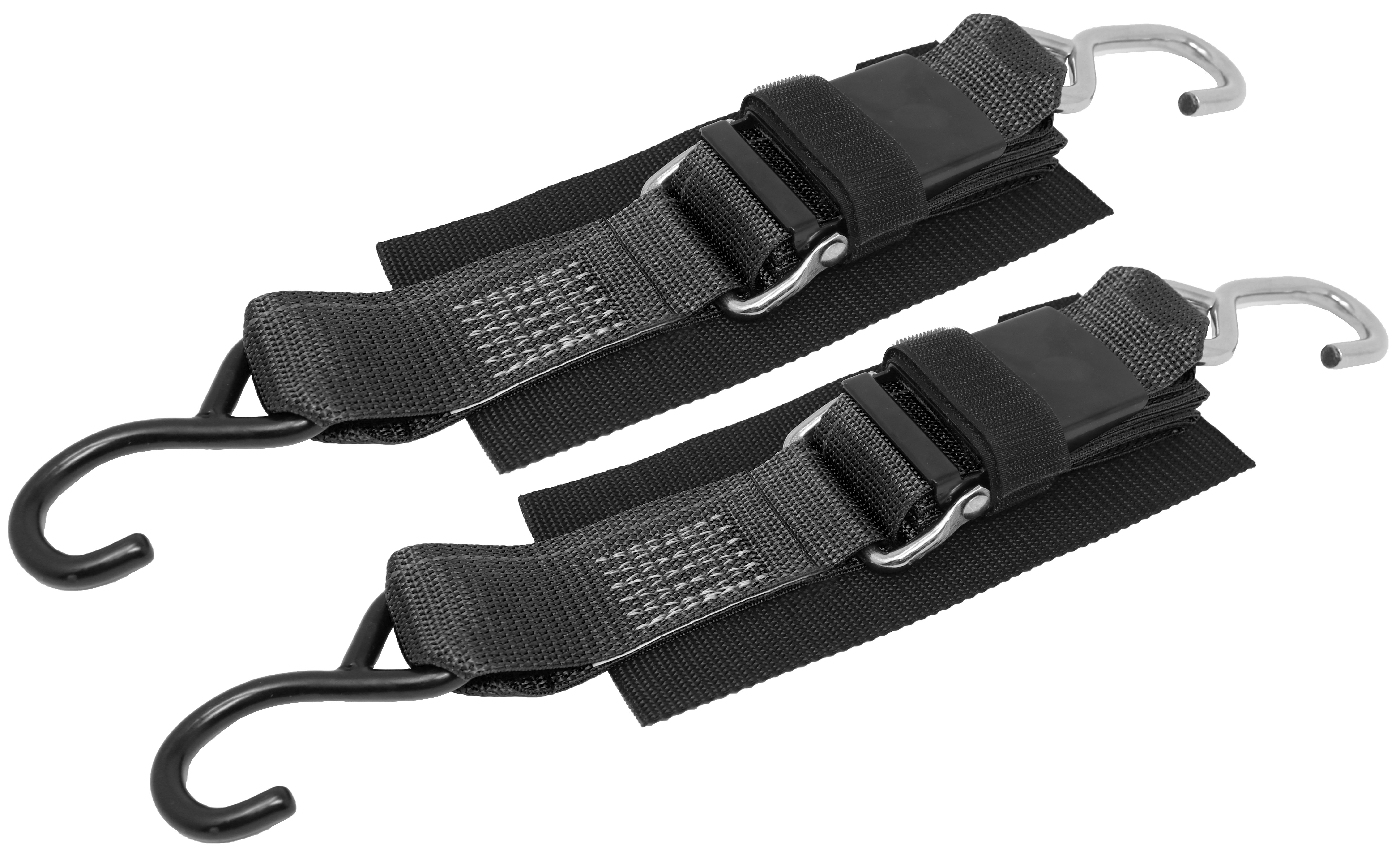 CTD 2 Pack, 2 Inch x 4.5 Foot Black Transom Strap With Stainless Steel S Hook and Vinyl Coated S