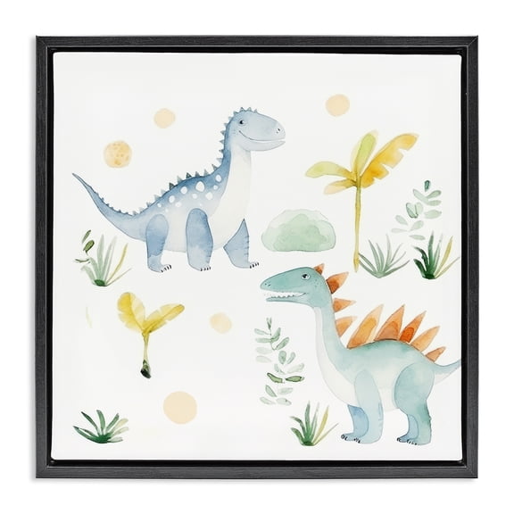 Stupell Industries Dino Wonderland Friends Black Framed Floater Canvas Wall Art, design by Lazar Studio