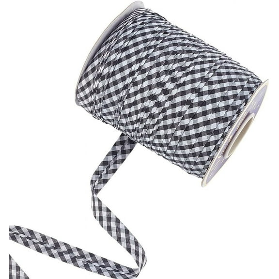 PH 100 Yards Double Fold Bias Tape Gingham Binding Tape 1/2 inch Wide Black Bias Tape Sewing Bias Tape Checkered Piping Bias for DIY Craft Sewing Seaming Hemming Quilting Piping for DIY